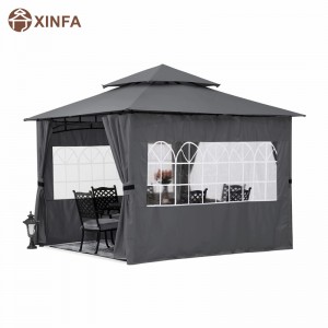 Gazebo amuigh faoin aer 10 \'10 ’le haghaidh PATIO le ballaí fuinneoigena heaglaise, Grey