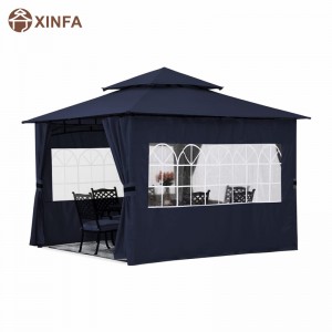 Gazebo amuigh faoin aer 10 \'10 ’le haghaidh PATIO le ballaí fuinneoigena heaglaise, gorm